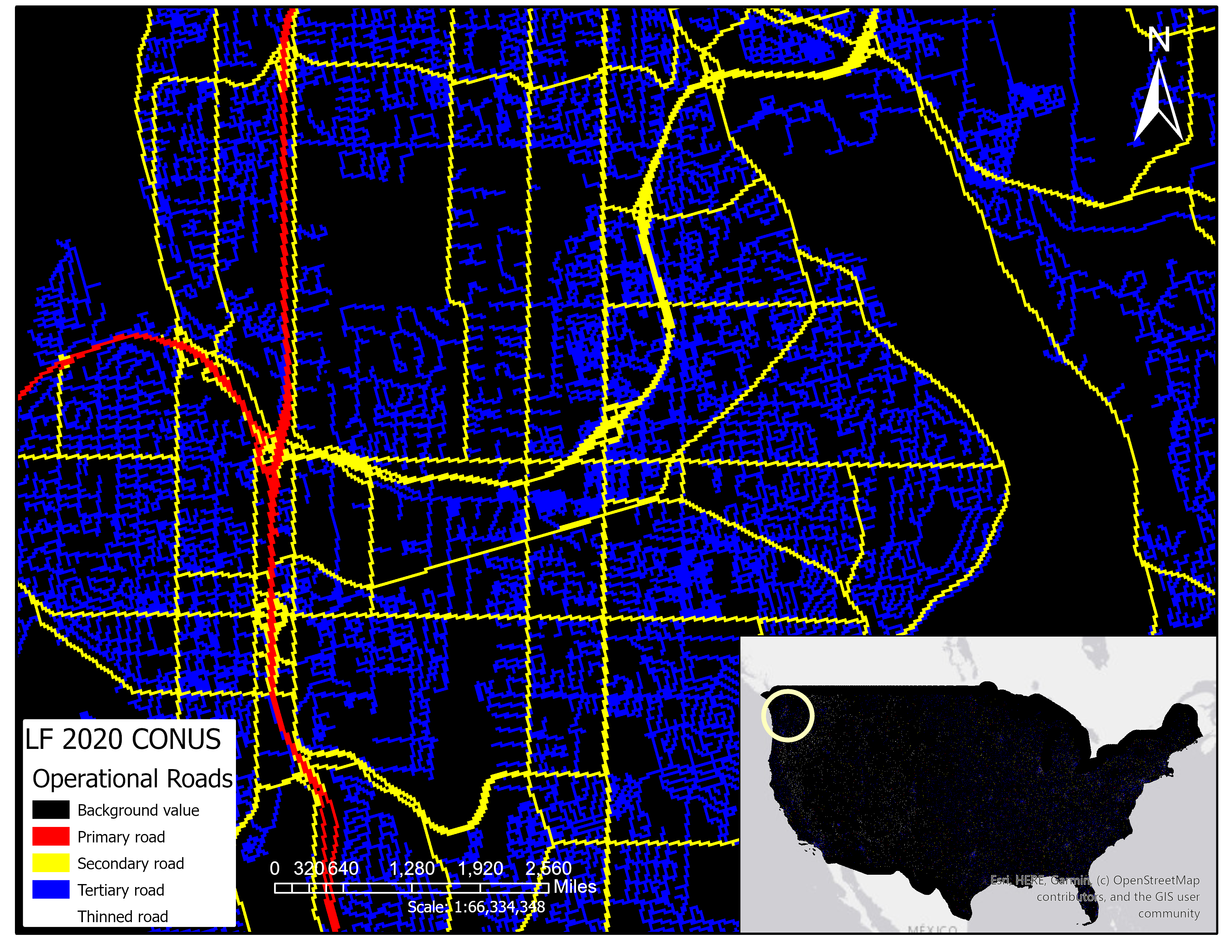 Map of LF 2020 CONUS Operational Roads