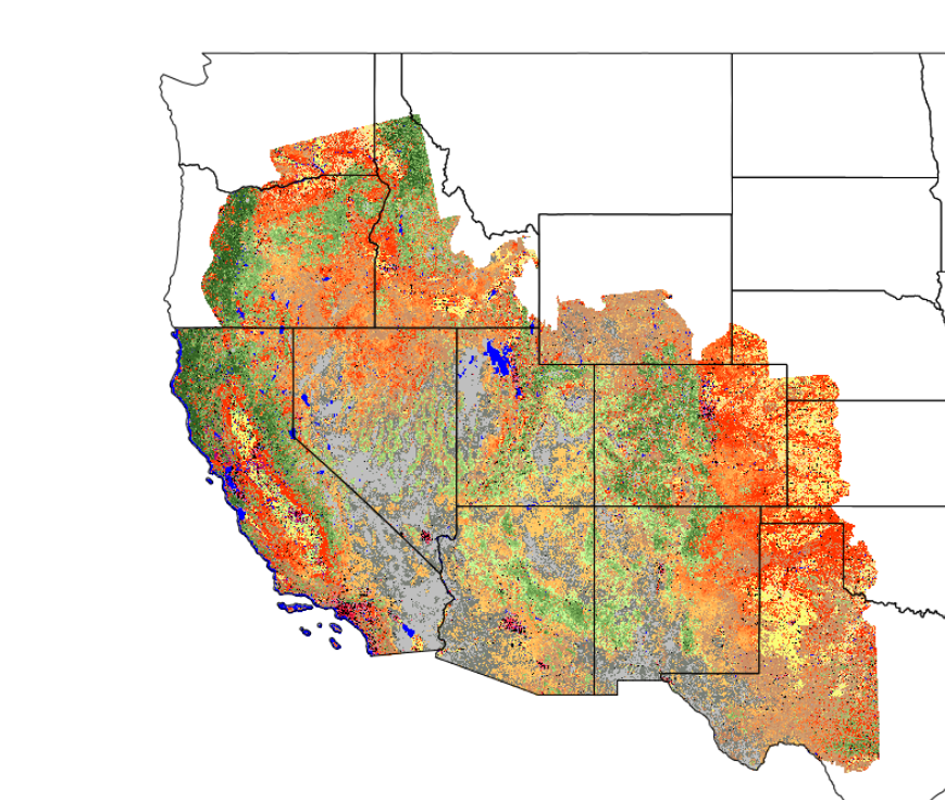 Image showing the southwest corner of the U.S. with fuel colors.