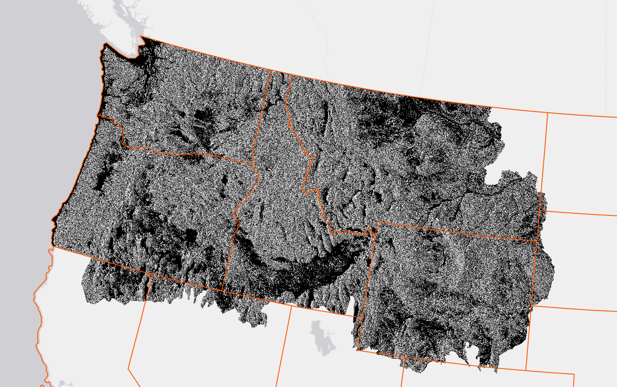 black and gray coloration in the upper NW corner of the US