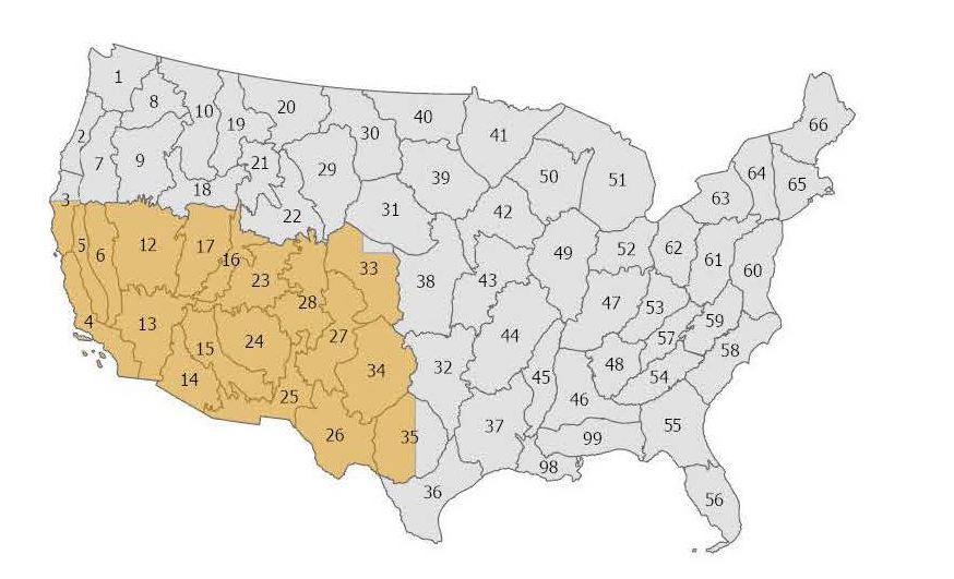 Image of U.S. showing colors over the Spring coverage.